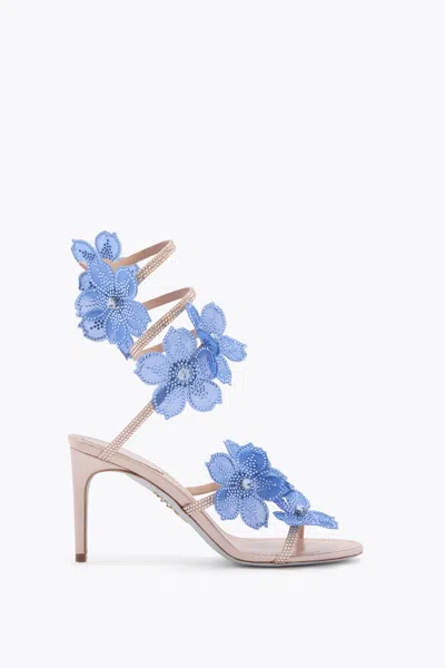 René Caovilla Peach Flower Blush Pink And Blue Sandal 80