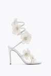 René Caovilla Leather Floral Embroidered Crystal Sandals In White