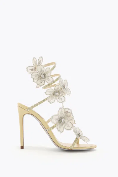 René Caovilla Peach Flower Lemon Yellow Sandal 105