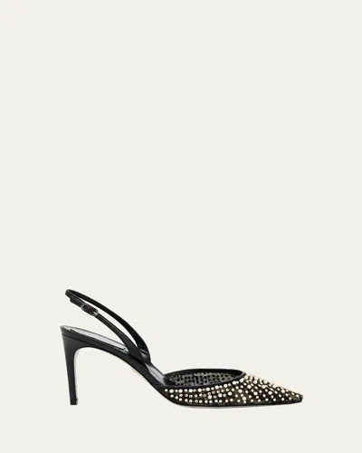 René Caovilla Pearly Stud Lace Slingback Pumps In Black Pearl