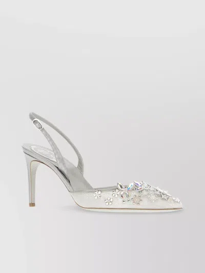 René Caovilla Pointed Toe Embellished Lace Pumps