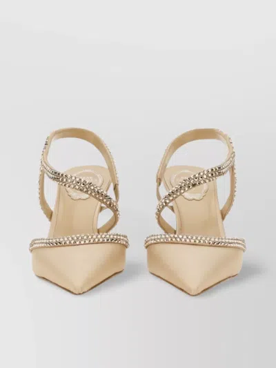 René Caovilla Pointed Toe Satin Sandal With Embellished Straps