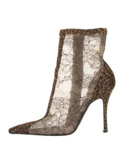 Pre-owned René Caovilla Ponyhair Lace Pattern Boots In Brown