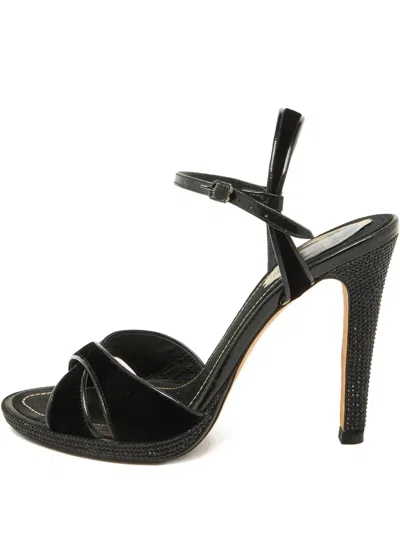 Pre-owned René Caovilla  110mm Velvet Sandals In Black