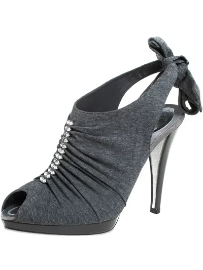 Pre-owned René Caovilla  115mm Ruched Crystal-embellished Sandals In Gray