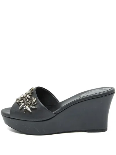 Pre-owned René Caovilla  80mm Bejeweled Wedge Sandals