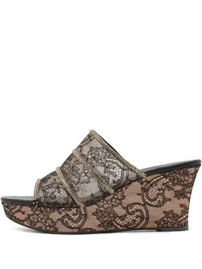 Pre-owned René Caovilla  85mm Lace-embellished Wedge Sandals