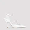 René Caovilla White Pointed Toe Heels In Ivory Satin