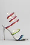 René Caovilla Rainbow Silver Sandal With Multicolored Crystals 105 In Silver