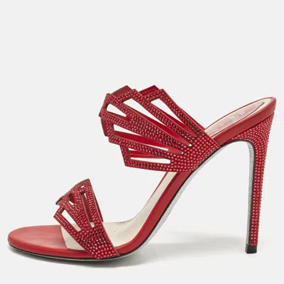 Pre-owned René Caovilla Rene Caovilla Red Suede Nadine Slide Sandals Size 38