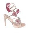 René Caovilla Floraine Crystal Flowers Ankle-wrap Sandals In Nude
