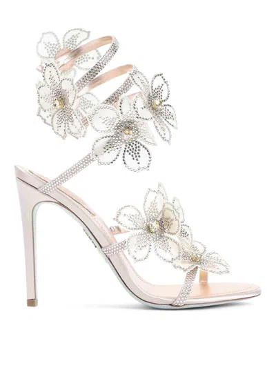 René Caovilla Rene Caovilla Rene Caovilla Leather Peach Flower Sandals In Silver