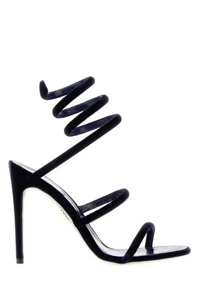 René Caovilla Cleo Velvet Sandals In Blue