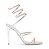 René Caovilla Spiraled Ankle Strap Sandals With Metallic Finish In Silver