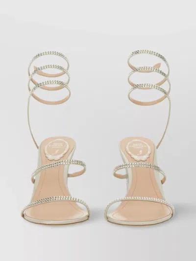 René Caovilla Rhinestone Block Heel Sandals