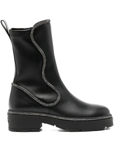 René Caovilla Rene Caovilla Rhinestone Boots In Black