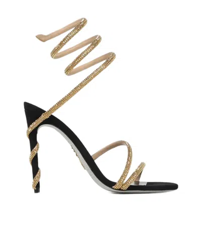 René Caovilla Crystal-embellished Stiletto Sandals With Spiraled Strap In Neutral