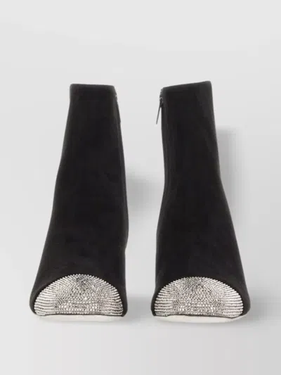 René Caovilla Rhinestone Embellished Ankle Boots In Black+light Chrome