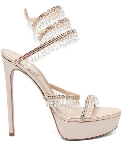 René Caovilla Rhinestone Heeled Sandals In Neutral
