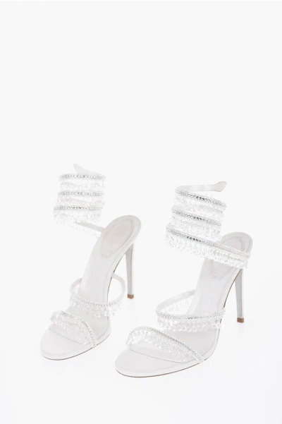 René Caovilla Rhinestoned Chadelier Sandals With Spiral Design 10cm In White