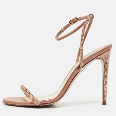 Pre-owned René Caovilla Rose Gold Satin And Leather Ellabrita Sandals Size 38