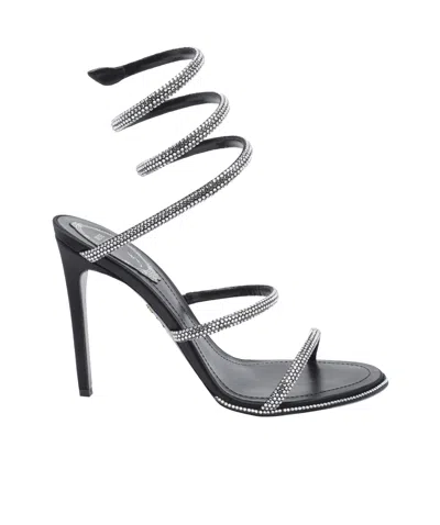 René Caovilla Round Toe High Heel Sandals In Black
