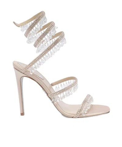 René Caovilla Rene Caovilla Womens Beige Chandelier 105 Crystal-embellished Leather Heeled Courts