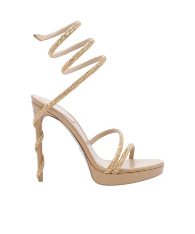 René Caovilla Round Toe High Heel Sandals In Brown
