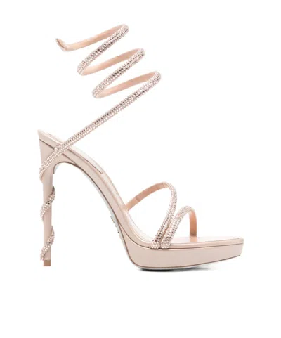 René Caovilla Margot Plataform Heeled Sandals In Neutral