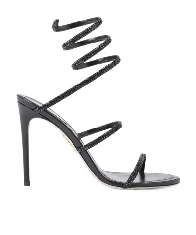René Caovilla Round-toed High-heeled Sandals In Black