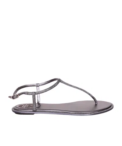 René Caovilla Round-toe Flat Sandals In Gray