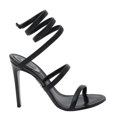 René Caovilla Round-toe High-heeled Sandals In Black
