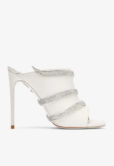 René Caovilla Sally 105 Crystal-embellished Mules In White