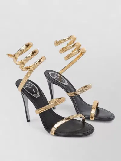 René Caovilla Sandal Heel Open Toe Metallic Spiral Straps In Gold
