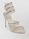 René Caovilla Sandal Heel Satin Straps Rhinestones Snakehead In Neutral