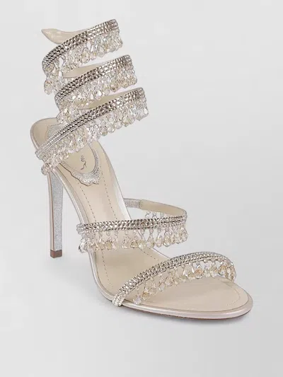 René Caovilla Sandal Heel Satin Straps Rhinestones Snakehead In Neutral