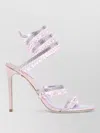 René Caovilla Sandal Open Toe Stiletto Heel Crystal Straps In Pink