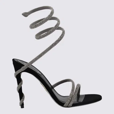 René Caovilla Black And Silver Leather Margot Sandals