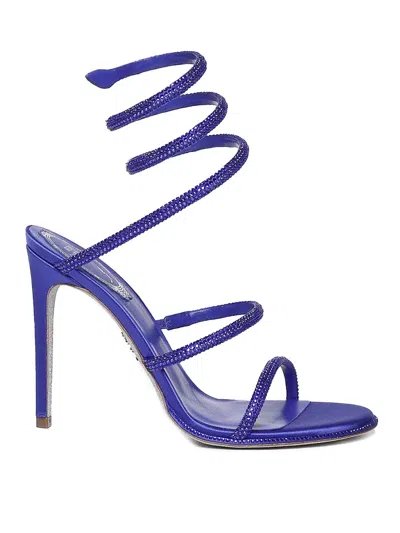 René Caovilla Strass Snake Spiral Satin Sandals In Blue