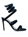 René Caovilla Cleo Navy Velvet Sandal 105 In Blue