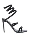 René Caovilla Snake-wrap Satin Stiletto Sandals In Negro