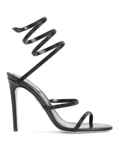 René Caovilla Spiral Strap Open Toe Sandals With Heel In Animal Print