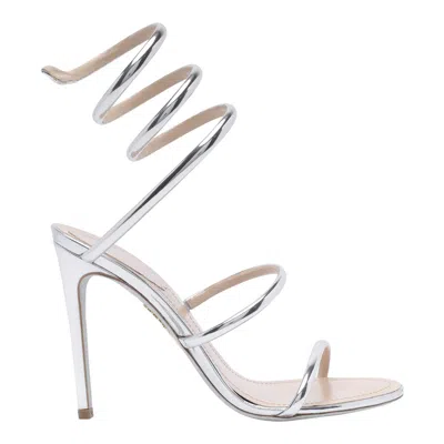 René Caovilla Spiraled Ankle Strap Sandals With Metallic Finish In Silver