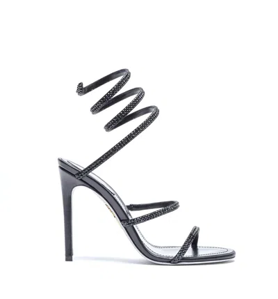 René Caovilla Cleo Anthracite Sandal With Crystals 105 In Black