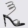 René Caovilla Black And Silver Leather Margot Sandals In Black