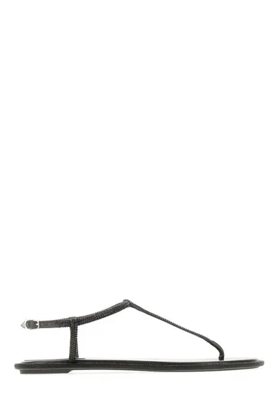 René Caovilla 10mm Embellished Satin Thong Sandals In Black