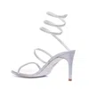 René Caovilla Cleo 80 Wraparound Satin Sandals In Grey Satin C.silver