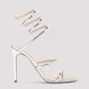 René Caovilla Silver Open Toe Heels In Metallic