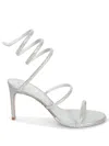 René Caovilla Cleo 80 Wraparound Satin Sandals In Silver