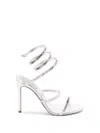 René Caovilla Metallic Leather Strass Snake Ankle Wrap Sandals In Multi